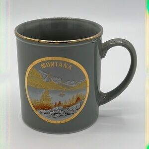 MONTANA GRAY COFFEE MUG WITH GOLD COLORED TRIM